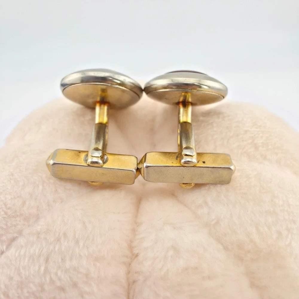 Vtg 80 Yr Old SWANK Cufflinks Deep Red Glass Cabochon Mid-Century Gold Plate